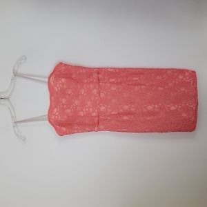 Adrianna Papell Hailey Peach Lace Spaghetti Strap Dress S